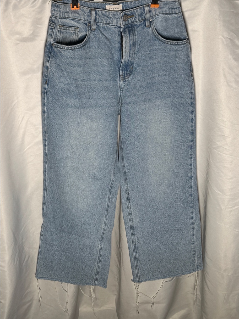 PacSun Wide Leg Jeans Light Wash Raw Hem High Rise Size 28 Trendy